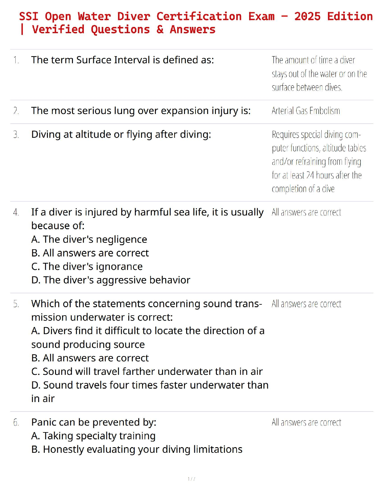 Recommended document preview for SSI Open Water Diver Certification Exam – 2025 Edition | Verified Questions & Answers