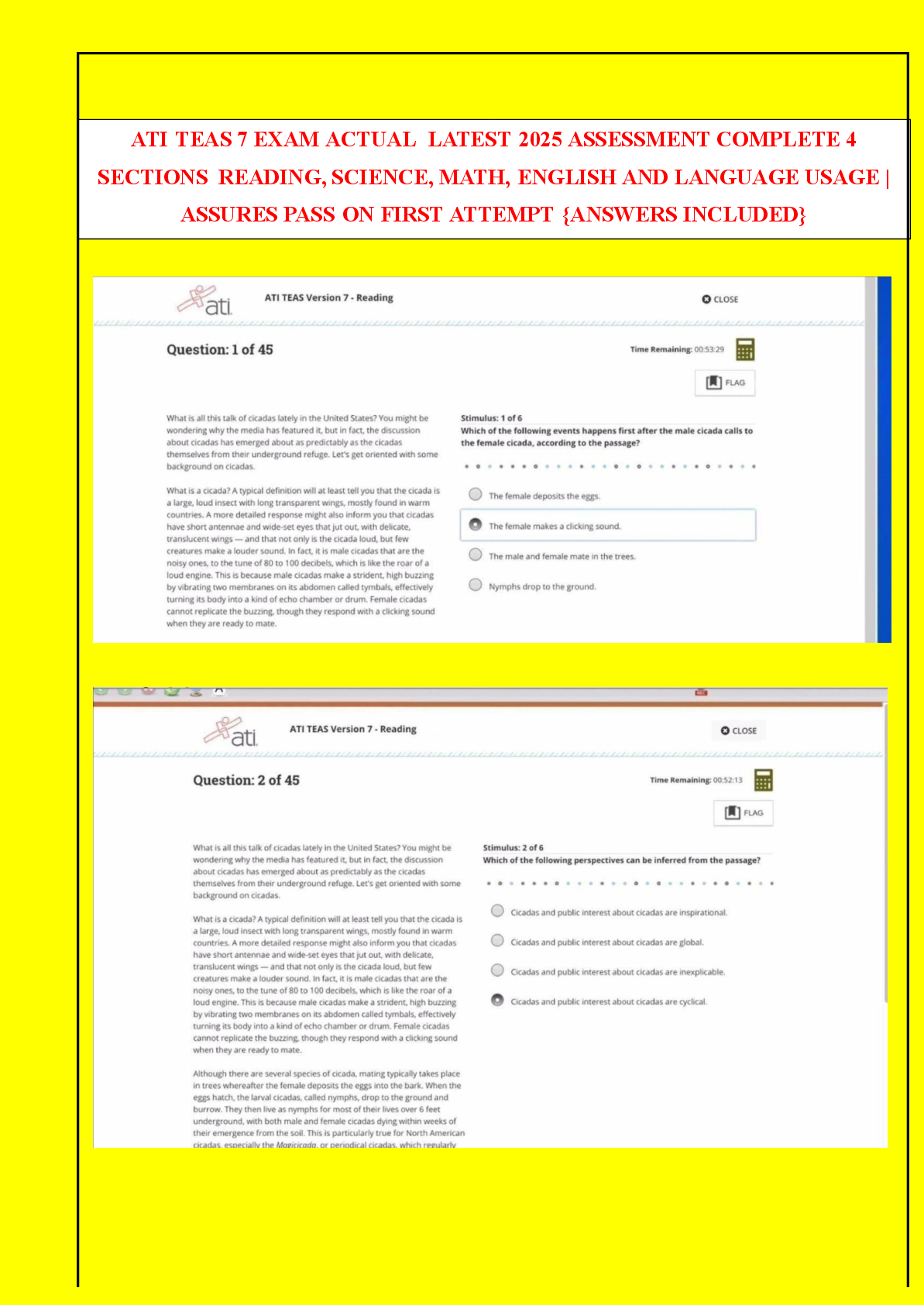 Preview image for Real 2025 ATI TEAS 7 Exam Guide: All Sections (Reading, Math, Science, English) | Authentic Q&A, A+ Rated, NGN Verified
