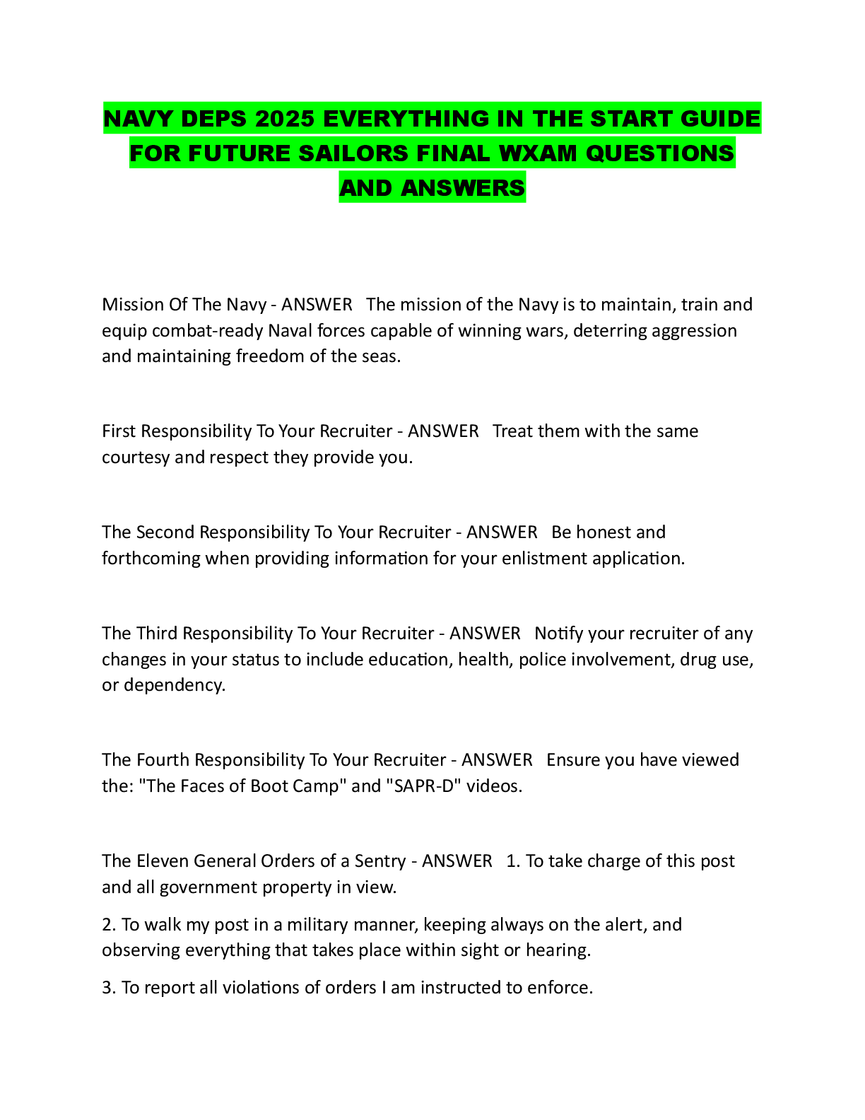 Preview image for NAVY DEPS 2025 EVERYTHING IN THE START GUIDE  FOR FUTURE SAILORS FINAL WXAM QUESTIONS  AND ANSWERS
