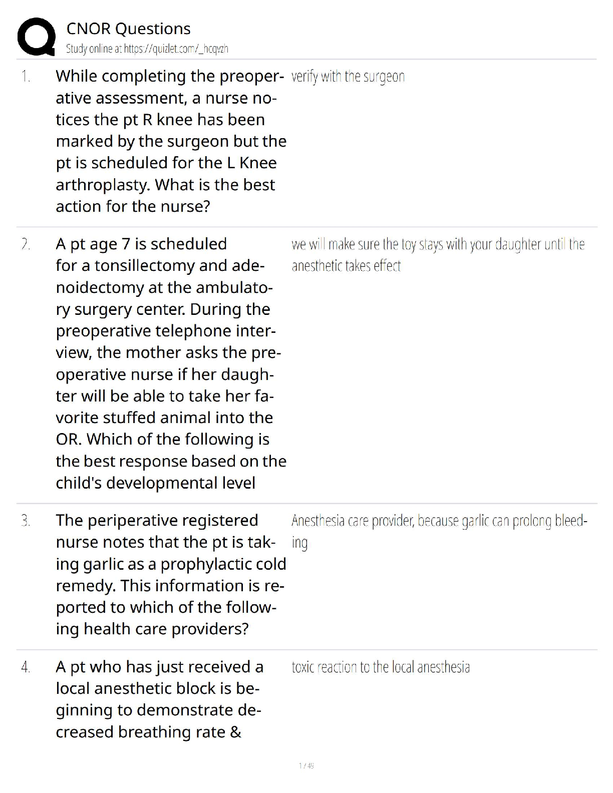 Preview image for CNOR Questions