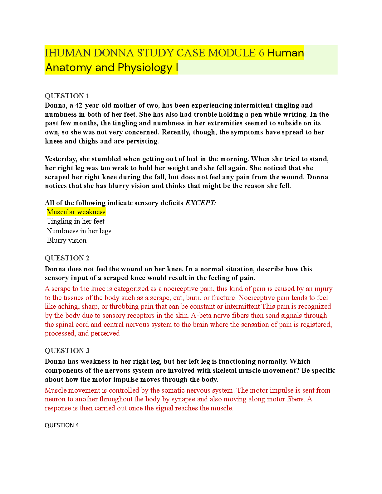 Preview image for IHUMAN DONNA 42-year-old mother of two, has been experiencing intermittent tingling and numbness in both of her feet |  STUDY CASE MODULE 6