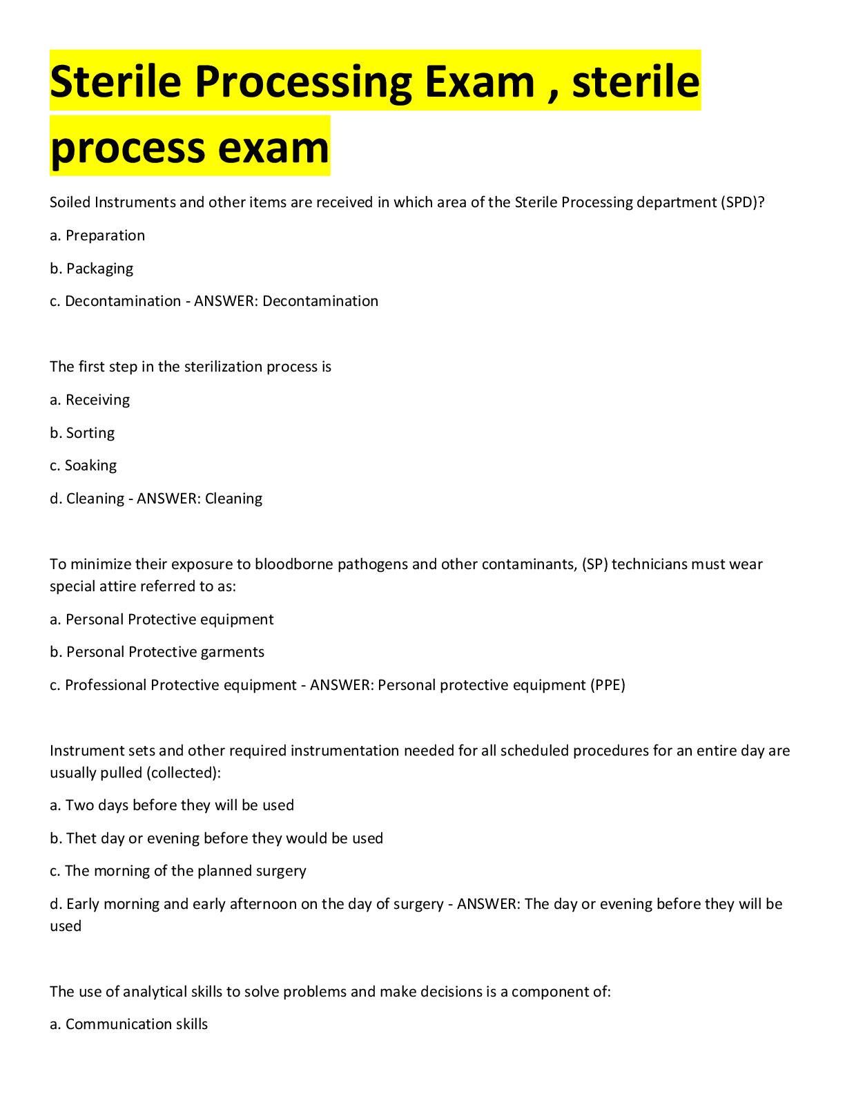 Preview image for Sterile Processing Exam