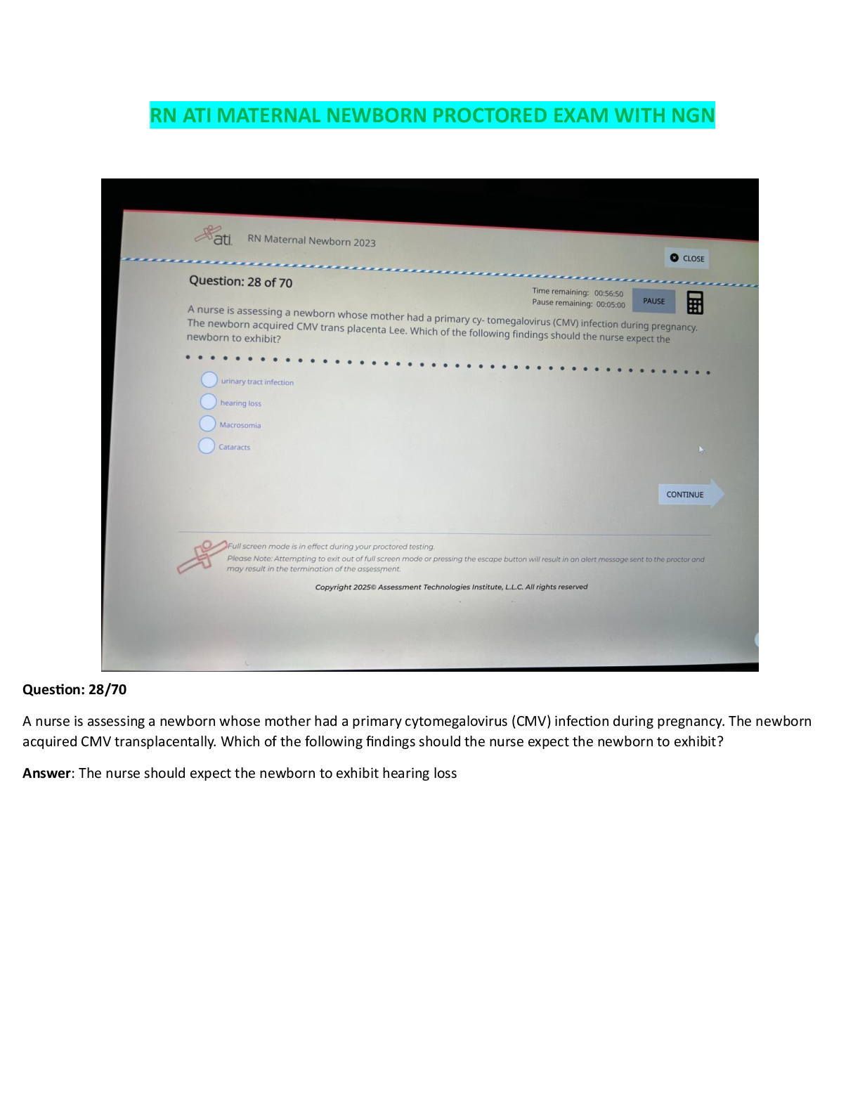 Preview image for ATI RN MATERNAL NEWBORN NGN LATEST 2025 PROCTORED EXAM | 70+ VERIFIED QUESTIONS WITH CORRECT ANSWERS S DETAILED EXPLANATIONS FOR GUARANTEED