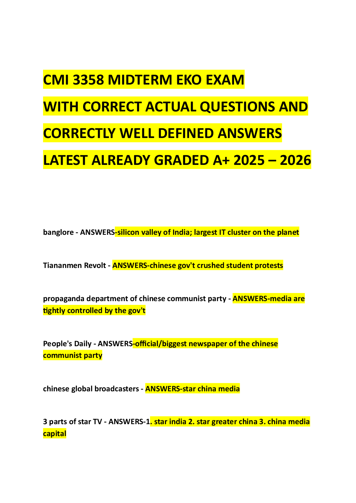 Preview image for CMI 3358 MIDTERM EKO EXAM WITH CORRECT ACTUAL QUESTIONS AND CORRECTLY WELL DEFINED ANSWERS LATEST ALREADY GRADED A+ 2025 – 2026