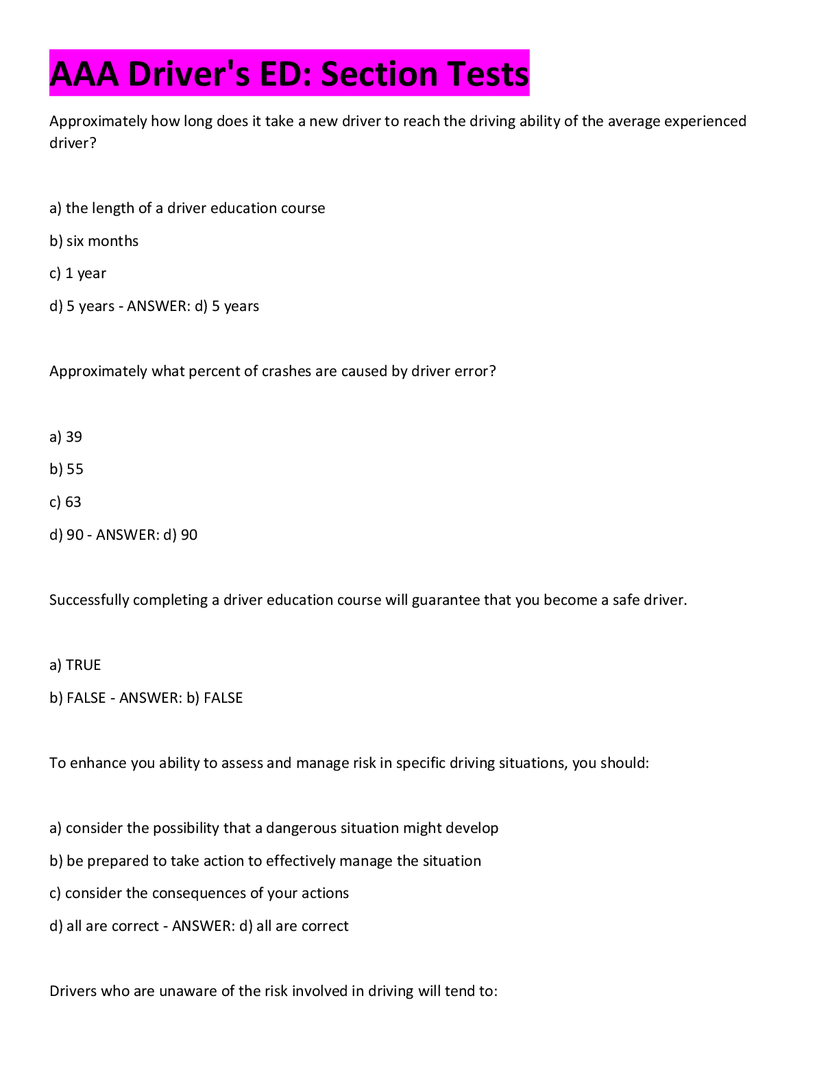 Preview image for AAA Driver section test