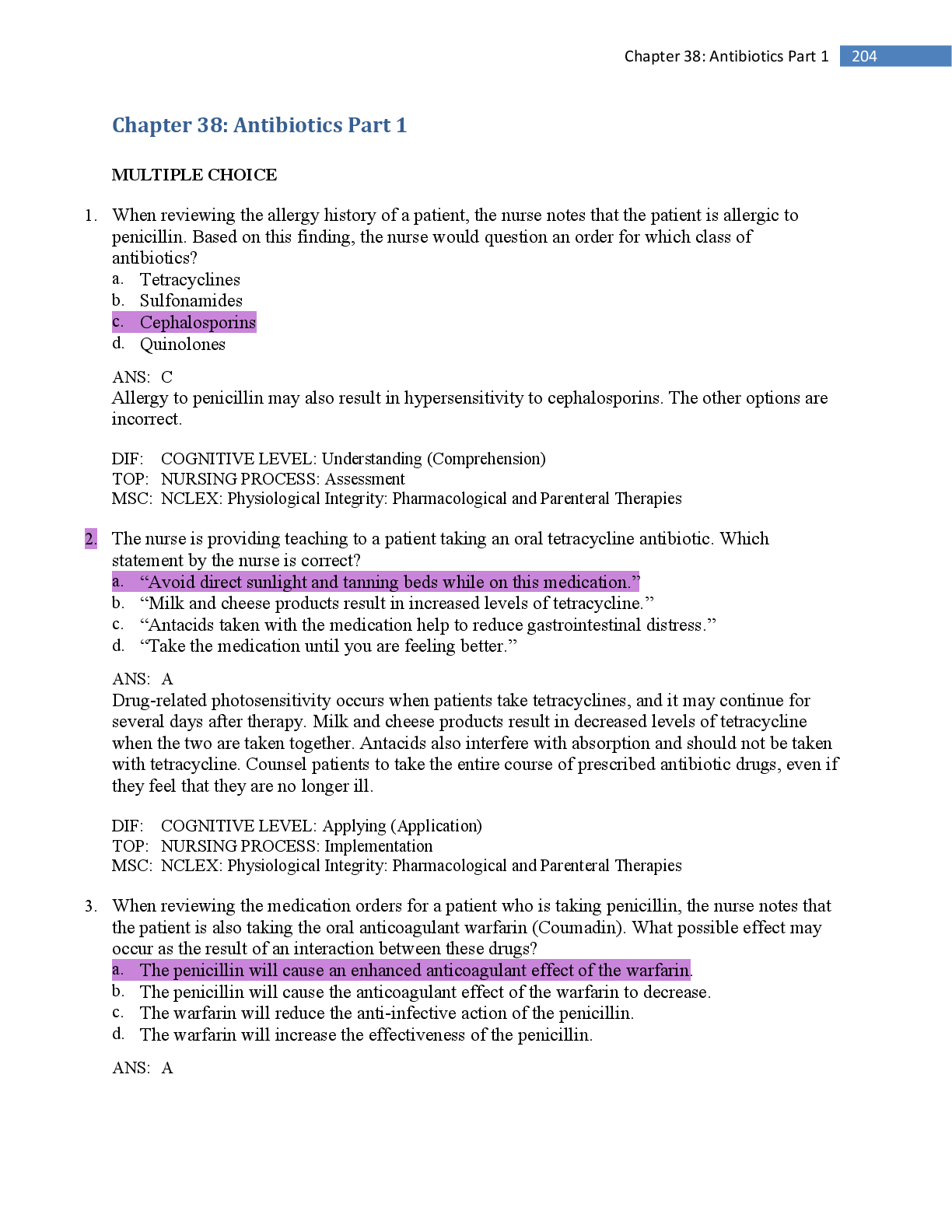 Recommended document preview for TestBank Lilley Pharmacology Nursing Process