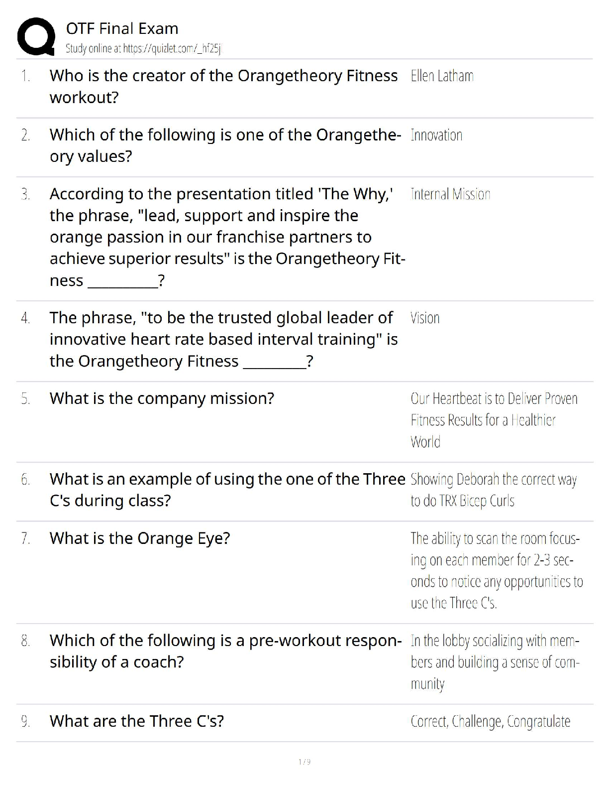 Preview image for OTF Final Exam