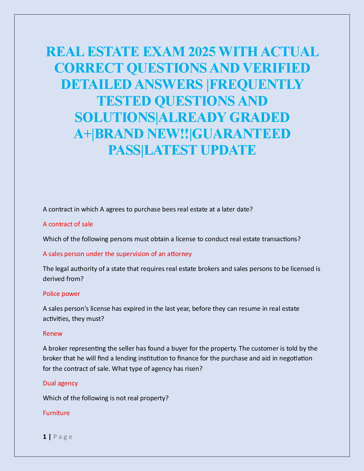 Preview image for REAL ESTATE EXAM 2025