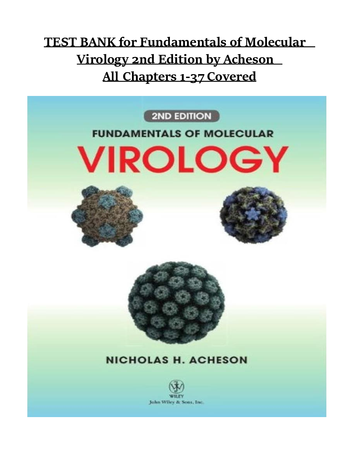 Preview image for TEST BANK for Fundamentals of Molecular Virology 2nd Edition by Acheson All Chapters 1-37 Covered A+ 2025