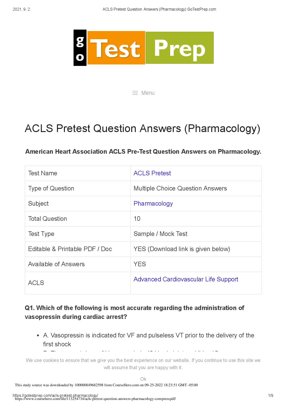 Preview image for acls_pretest_question_answers_pharmacology_compress
