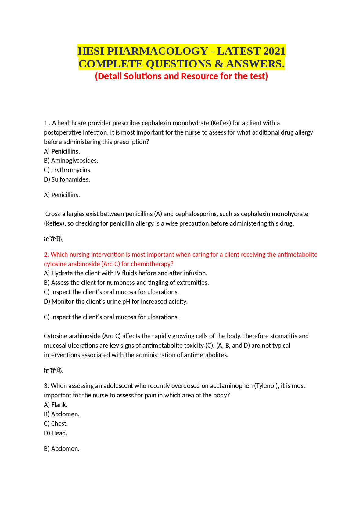 Preview image for HESI_PHARMACOLOGY___LATEST_2021_COMPLETE_QUESTIONS___ANSWERS