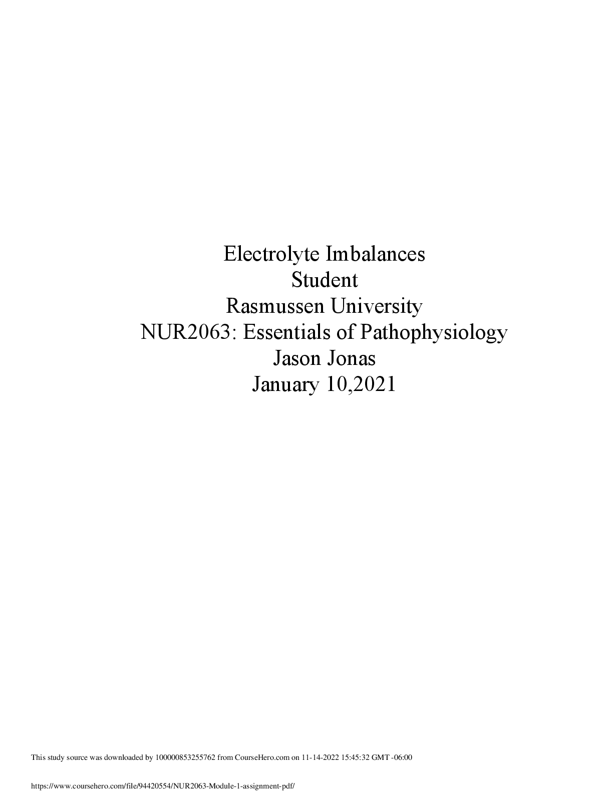 Preview image of NUR2063 Electrolyte Imbalances document