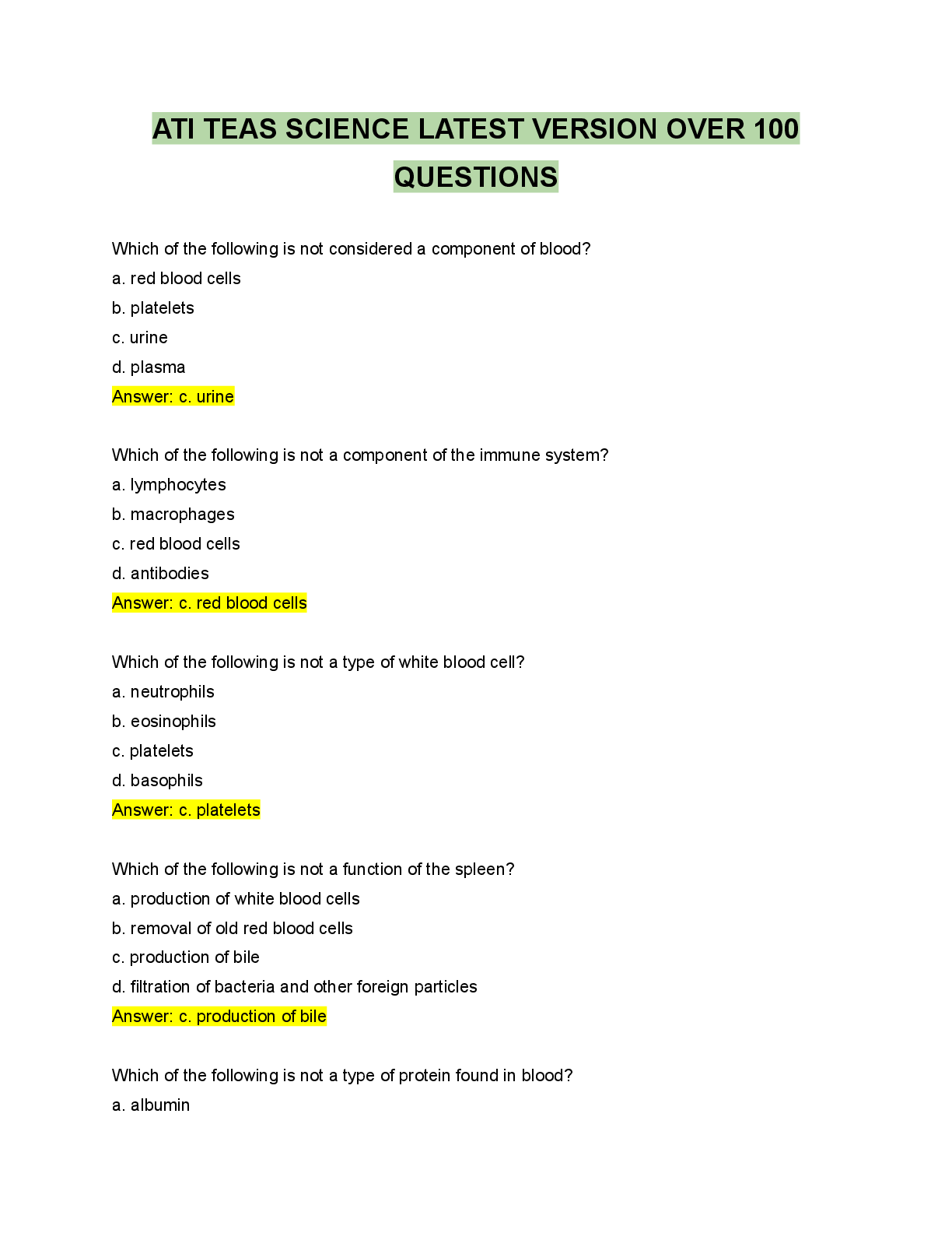 Preview image for ATI TEAS SCIENCE