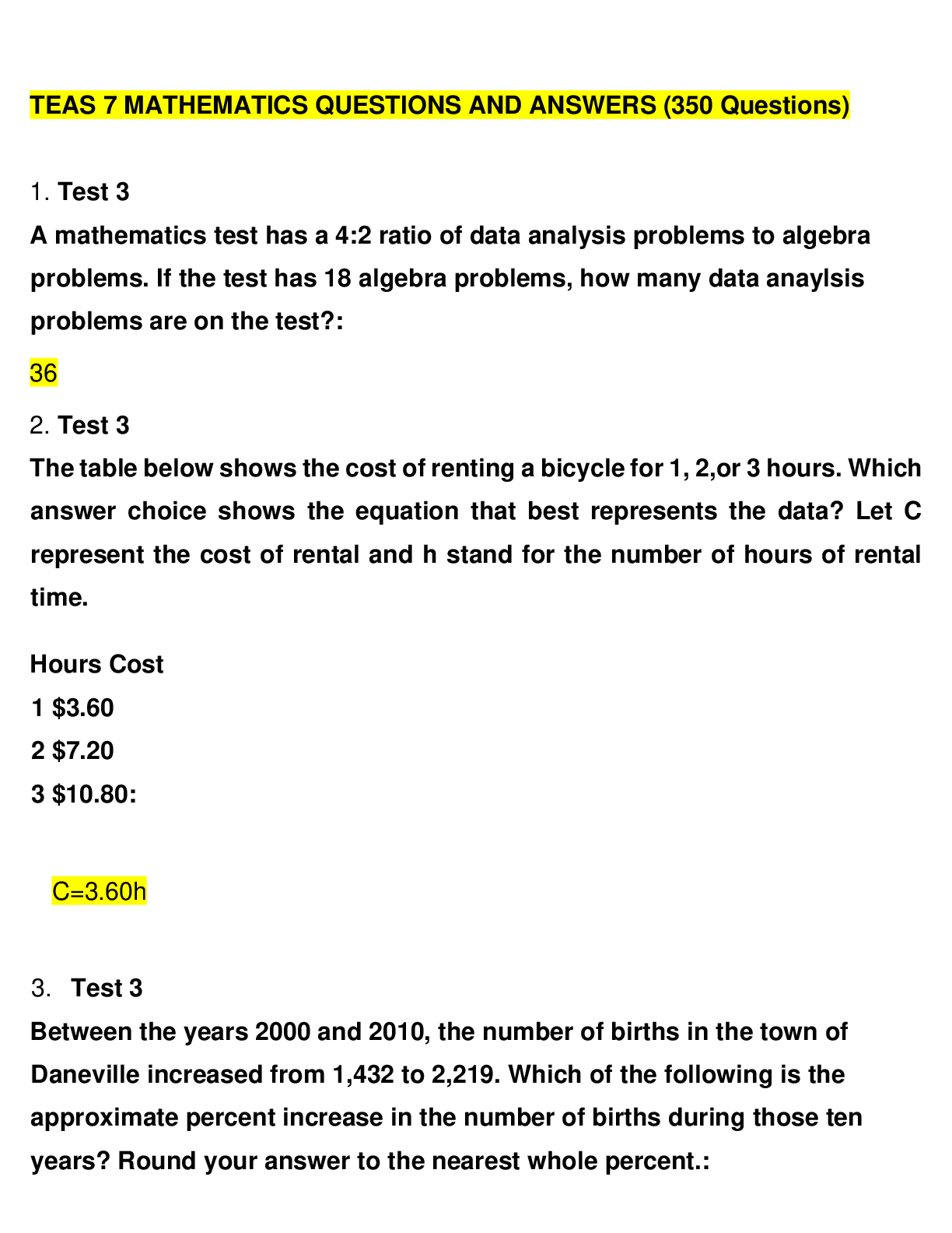Preview image for TEAS 7 MATHEMATICS QUESTIONS AND ANSWERS 2023