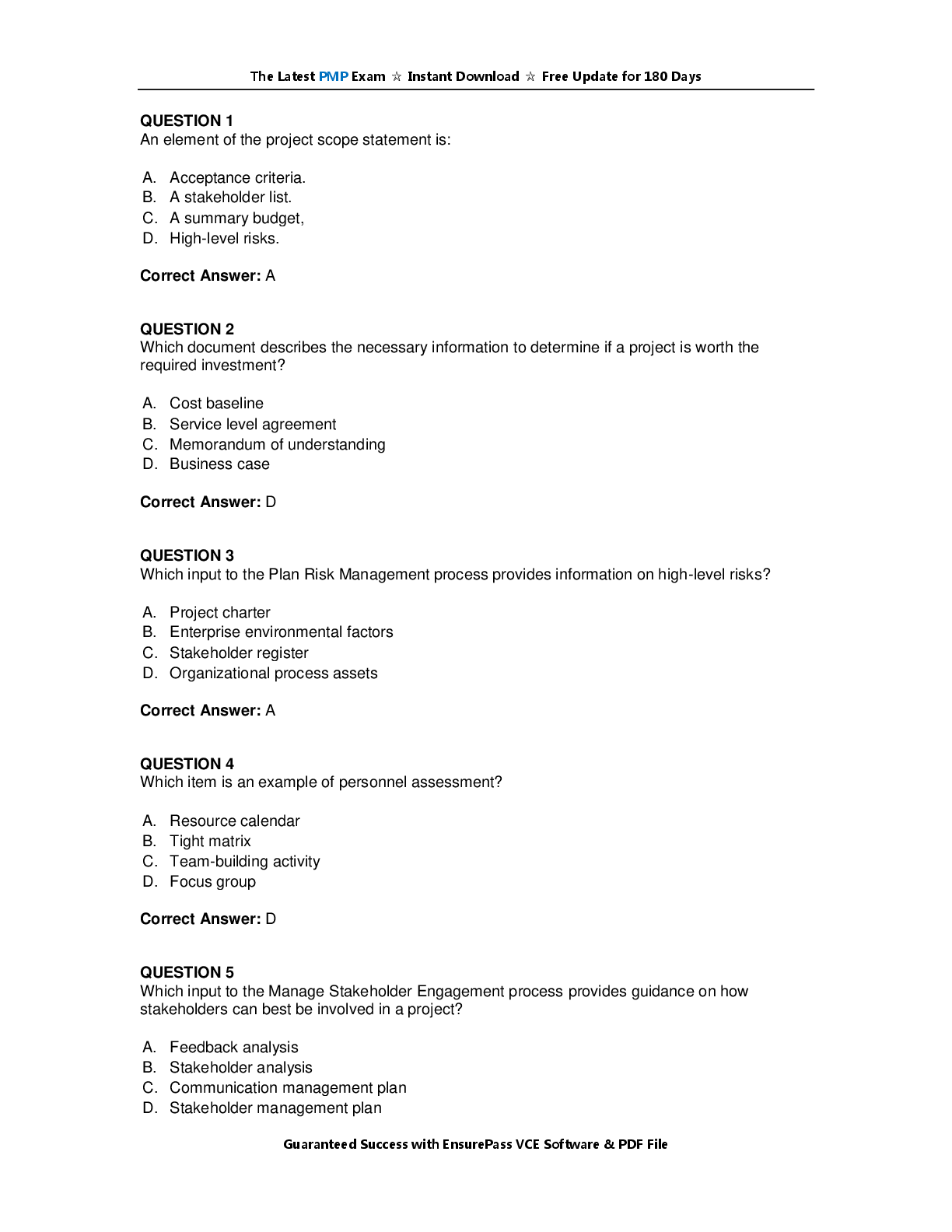 Preview image for PMP Exam Questions and Answers 2023