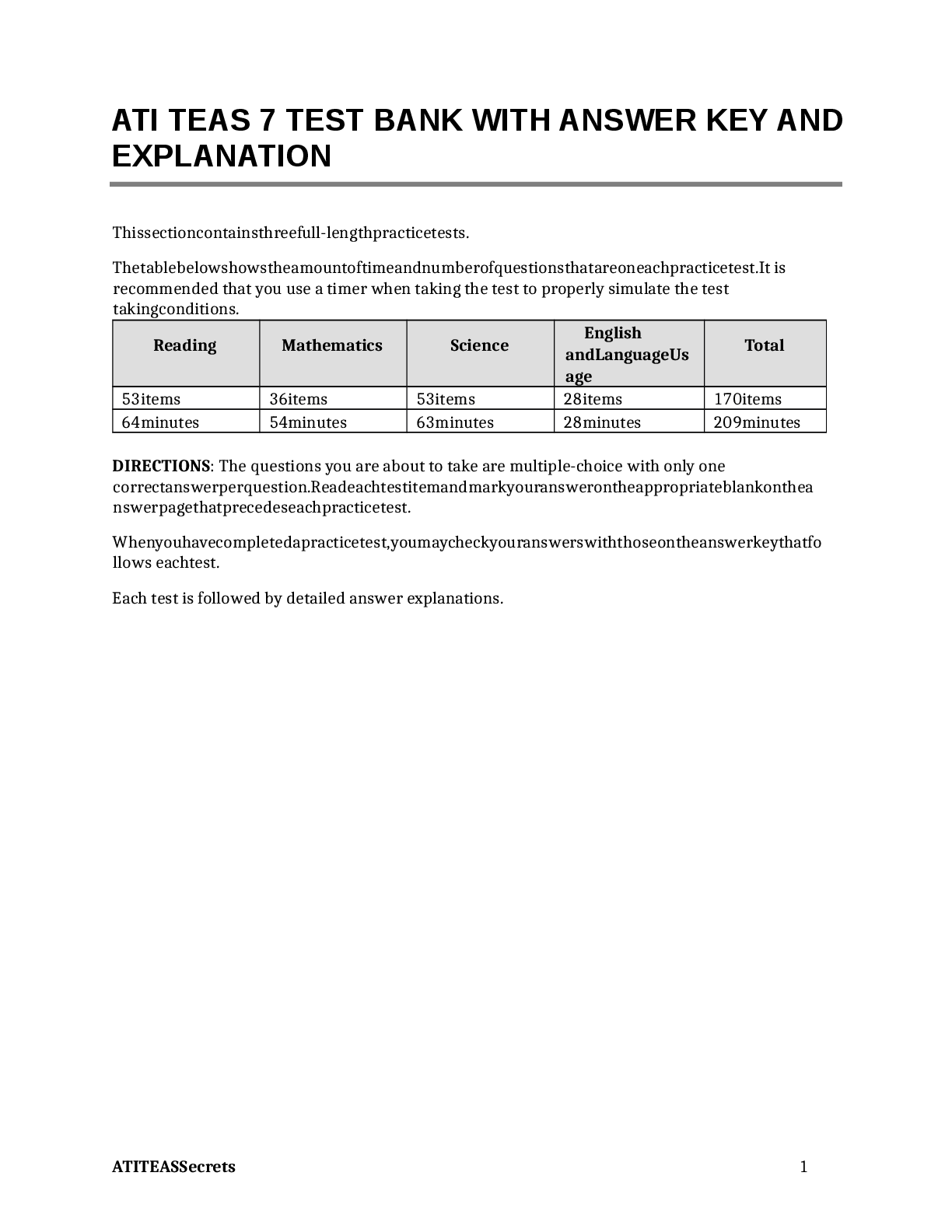 Preview of ATI_TEAS_7_TEST_BANK_WITH_ANSWER_KEY_AND_EXPALANATION