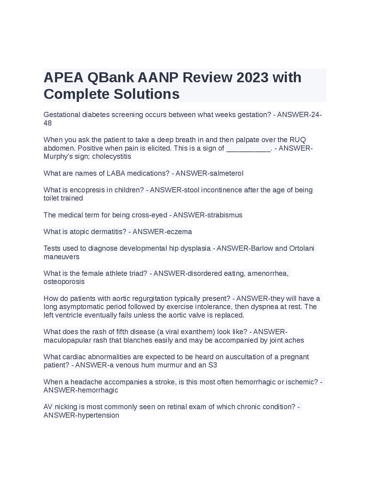 Preview image for APEA_QBank_AANP_Review_2023_with_Complete_Solutions