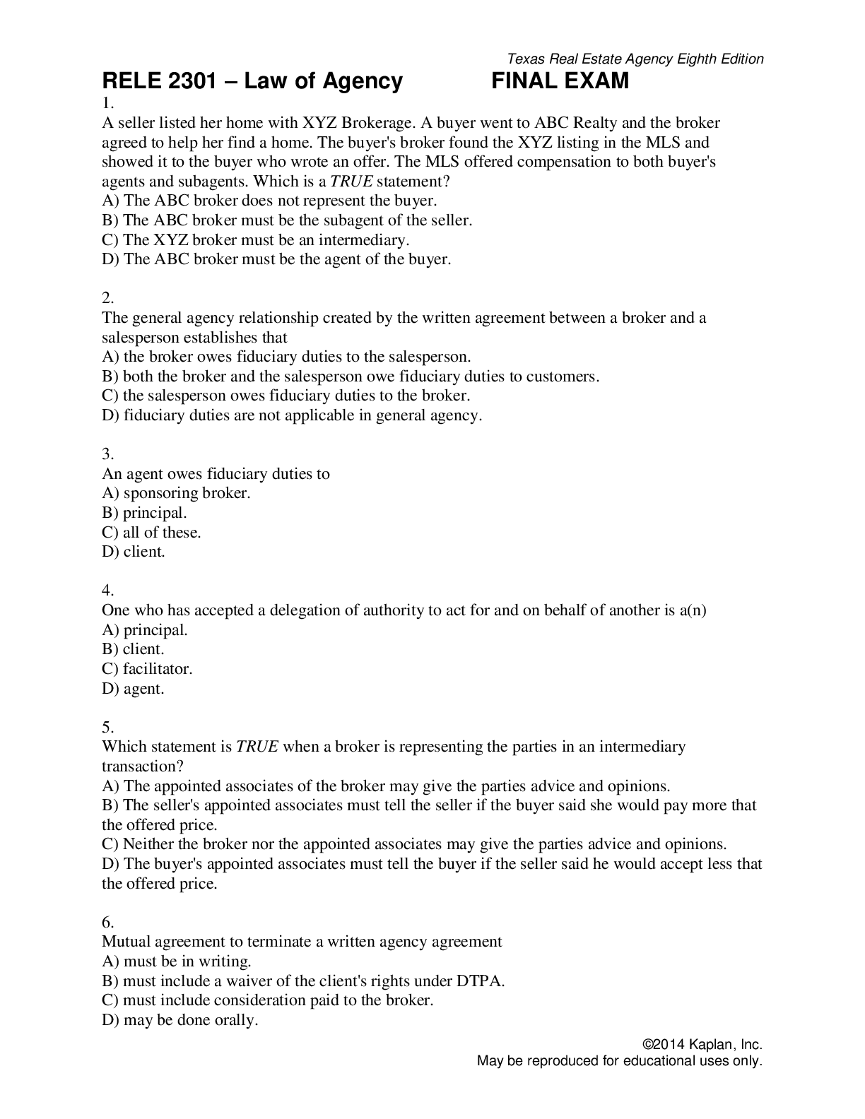 Preview image for RELE 2301-Law of Agency