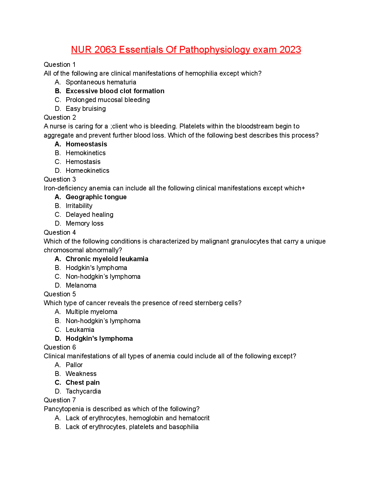 Preview image for NUR 2063 Essentials Of Pathophysiology exam 2023 All correct