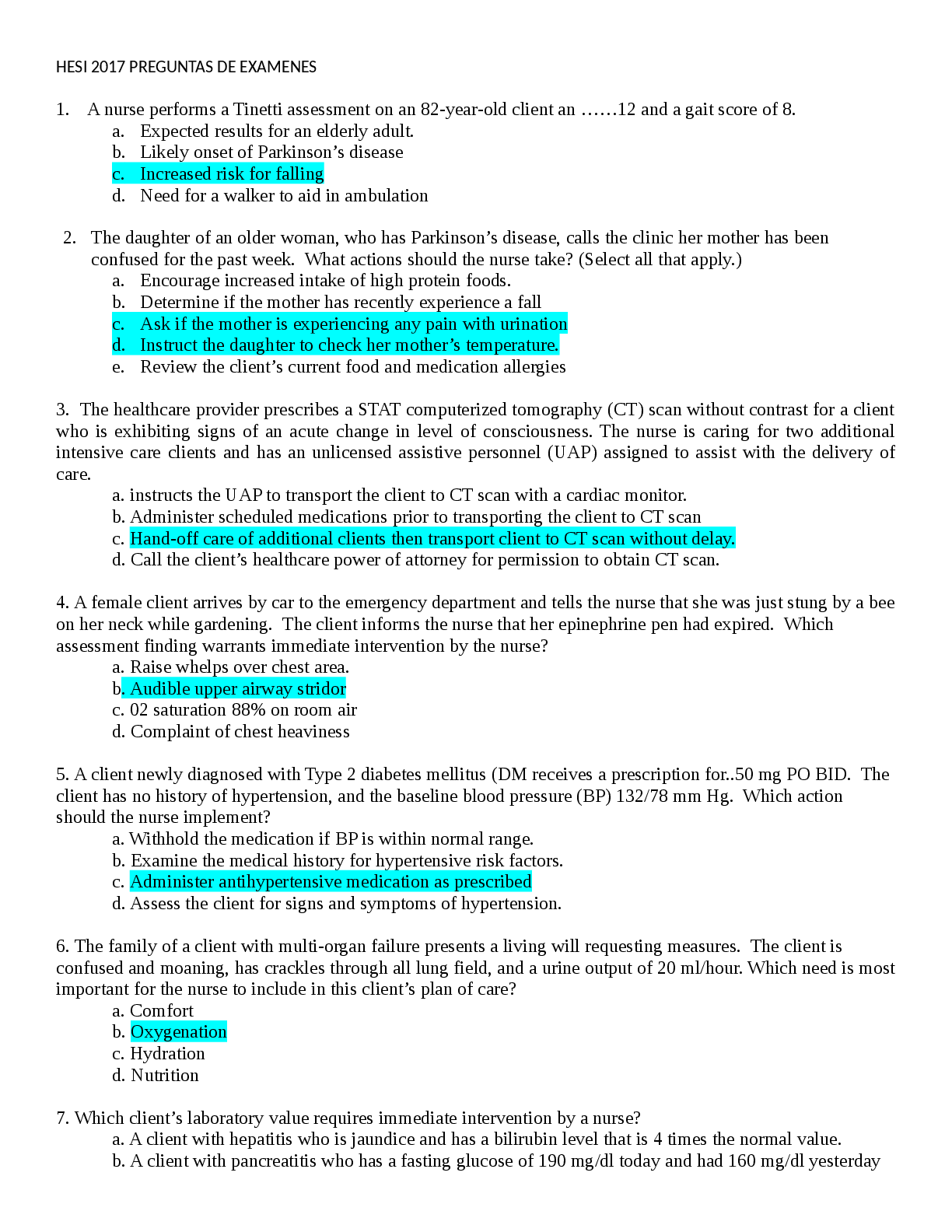 Preview of HESI 2023 EXAM QUESTIONS AND ANSWERS