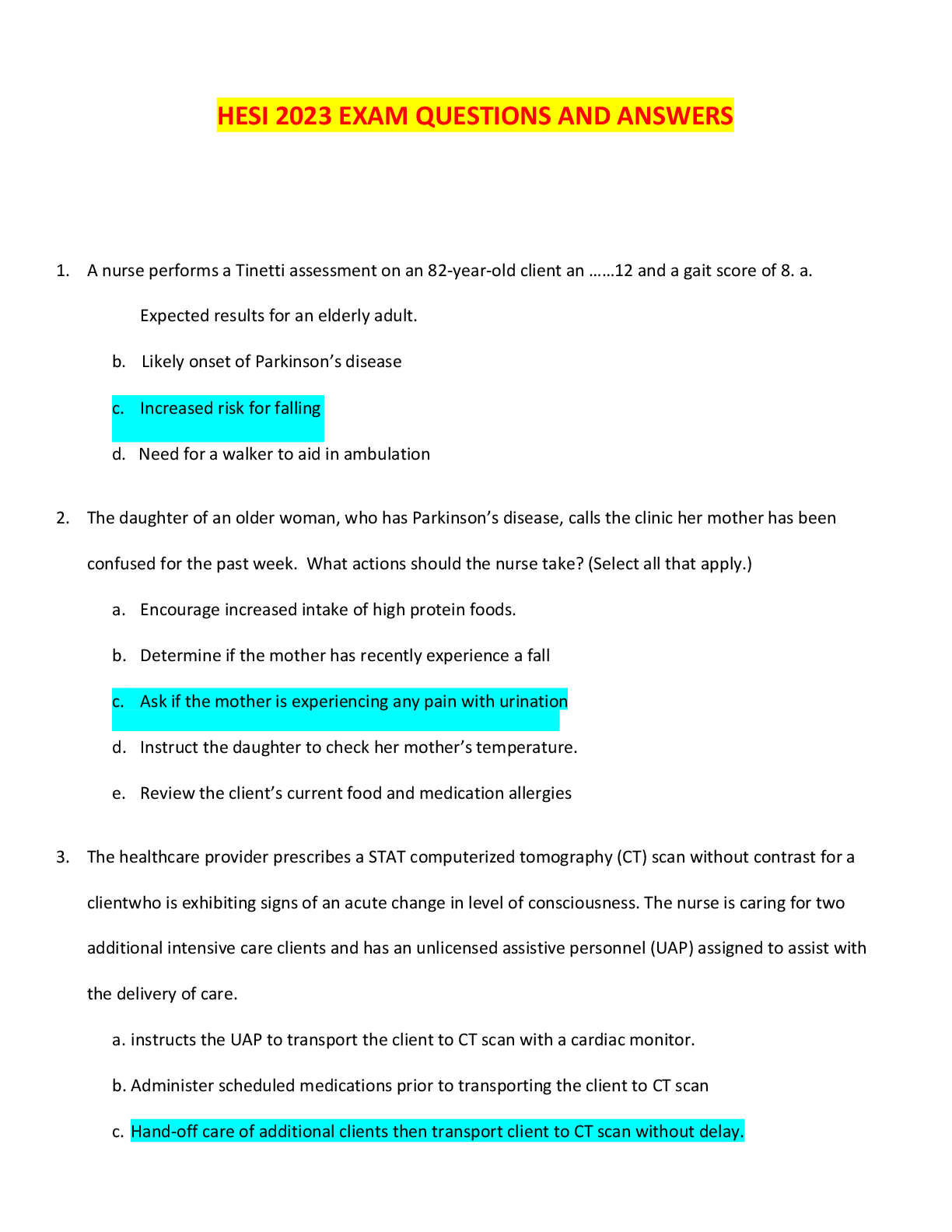 Preview of HESI 2023 EXAM QUESTIONS AND ANSWERS