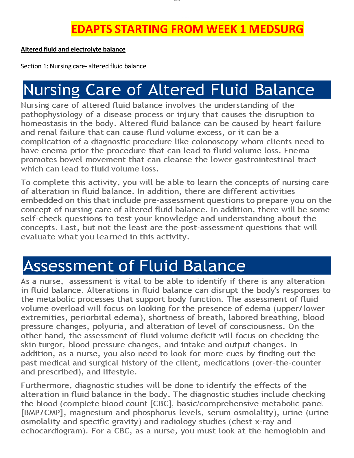 Preview image for MedSurg Notes for Edapt