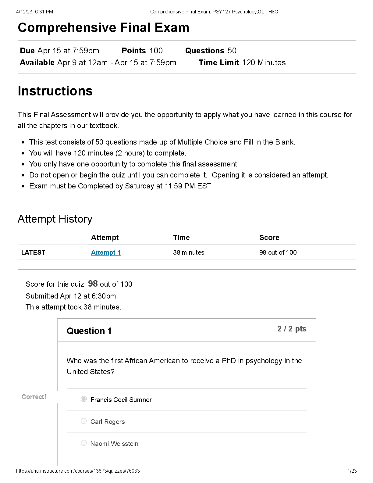 Preview image for PSYCHOLOGY 127 PSY - American National University