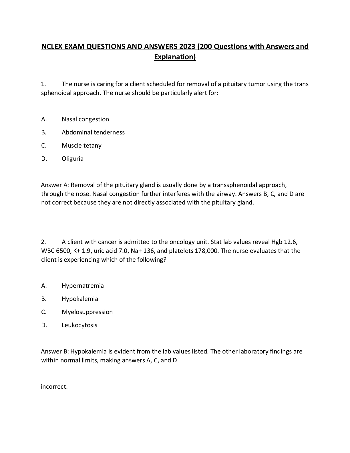 Preview image for NCLEX EXAM QUESTIONS AND ANSWERS 2023