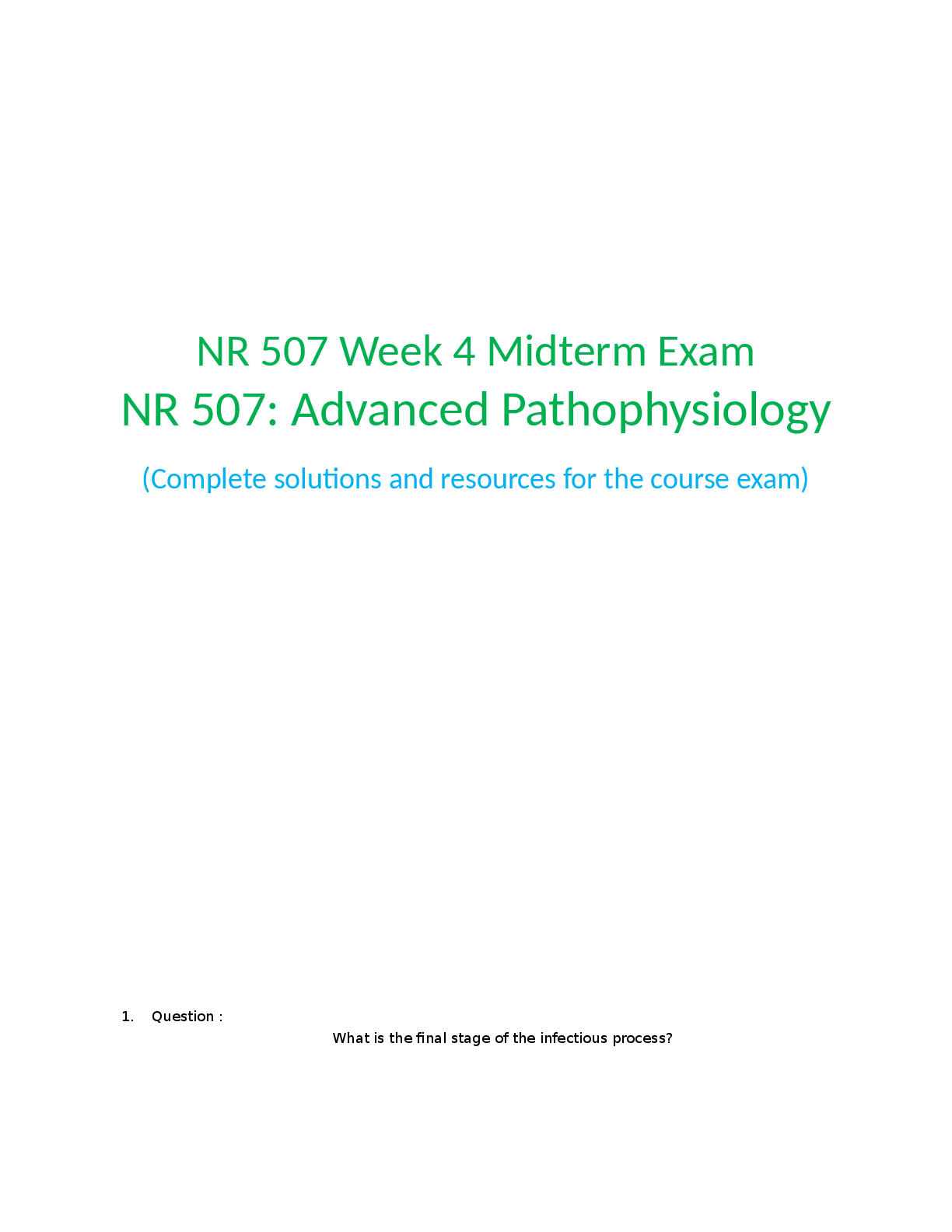 Preview image for NR 507 WEEK 4 Midterm Exam Questions and Answers