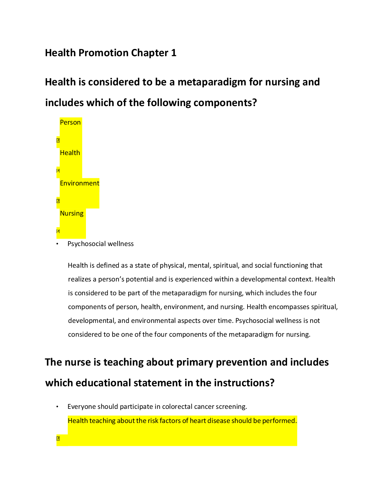 Preview of NR 222 HEALTH PROMOTION QUESTIONS AND ANSWERS 2023