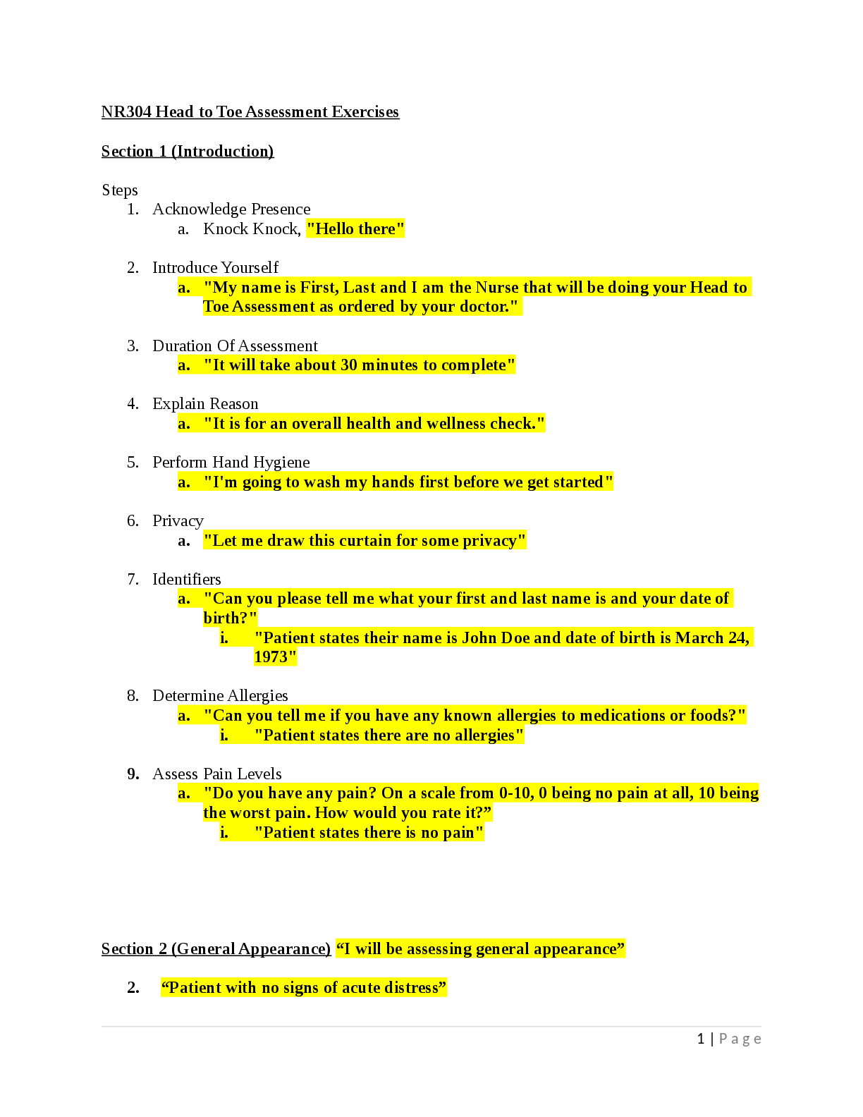 Preview image for NR304 Head to Toe Assessment Exercises
