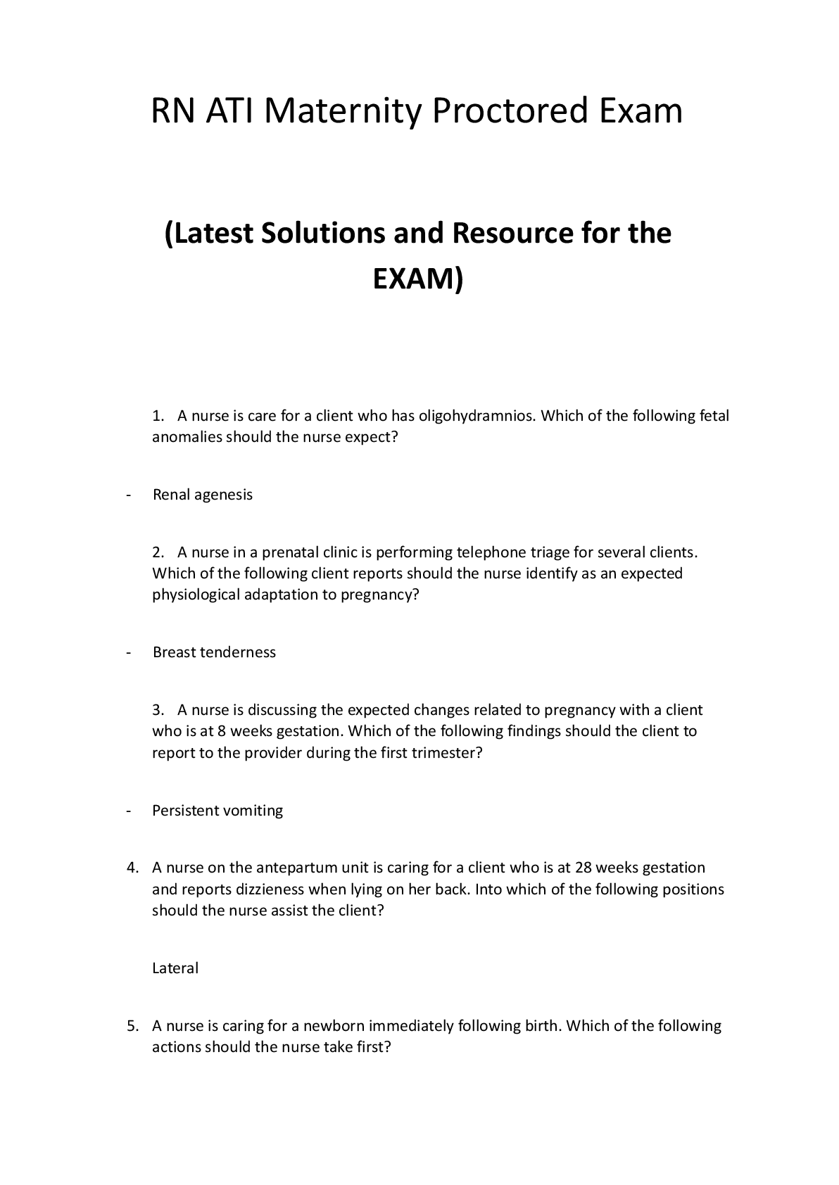 Preview image for RN_ATI_Maternity_Proctored_Exam_2021