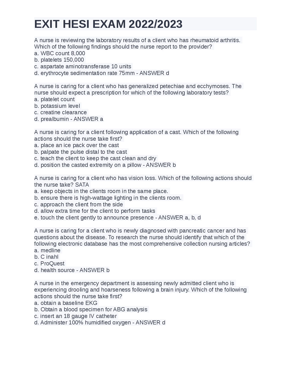 Preview image for EXIT HESI EXAM 2023