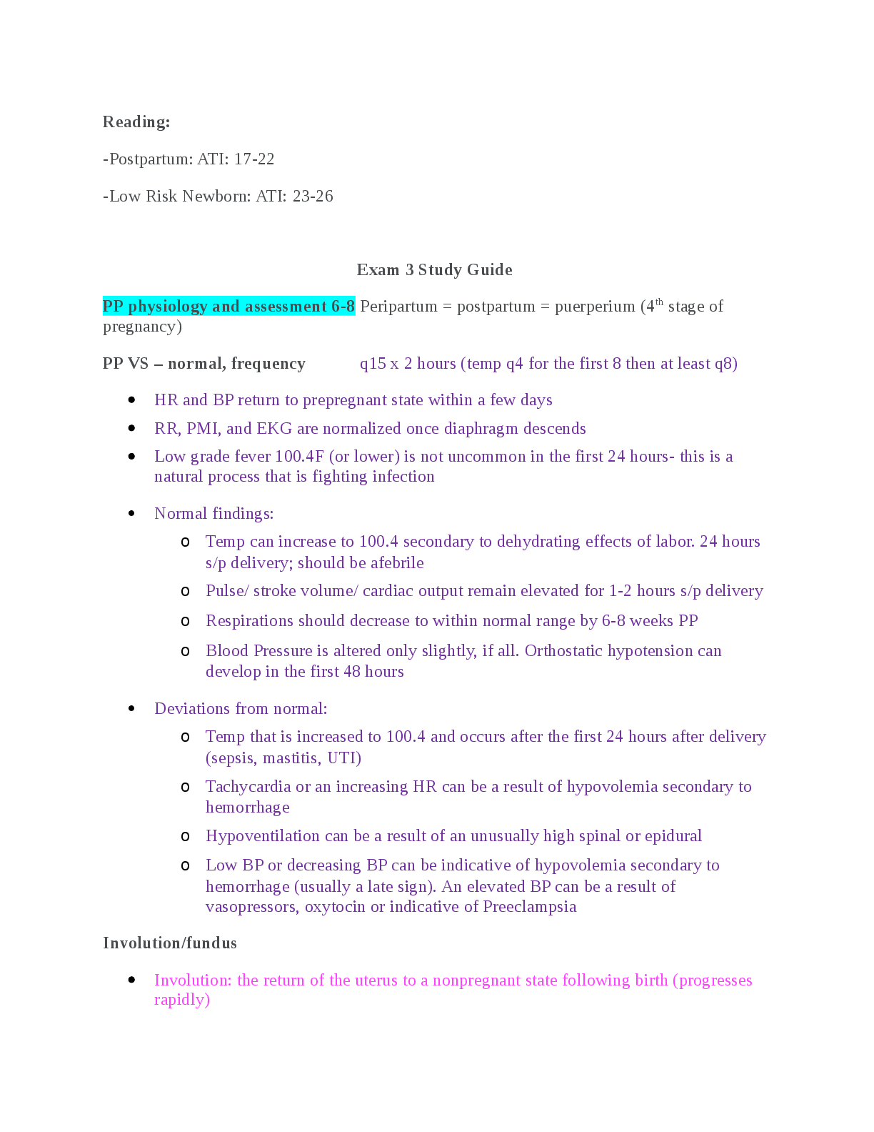 Preview of NRSE 3900 Exam 3 Study Guide