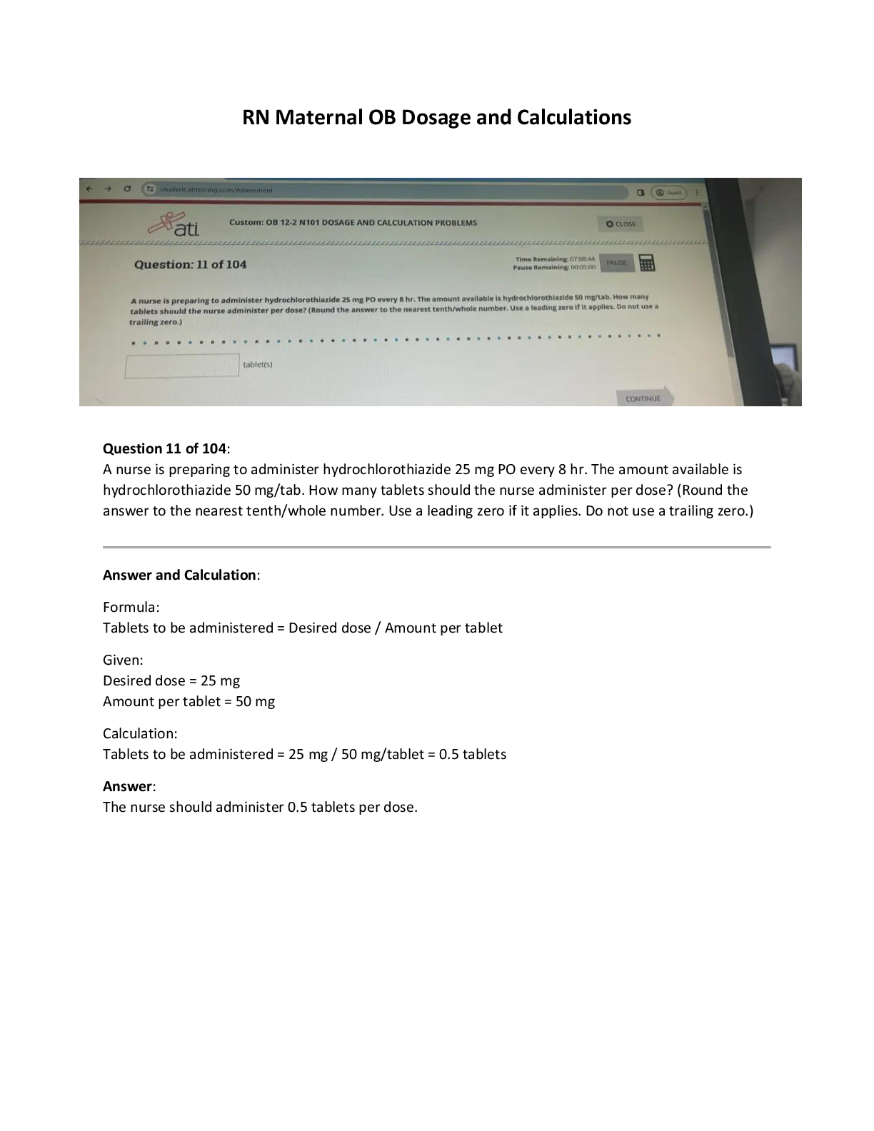 Preview image for RN Maternal OB-Dosage Calculation