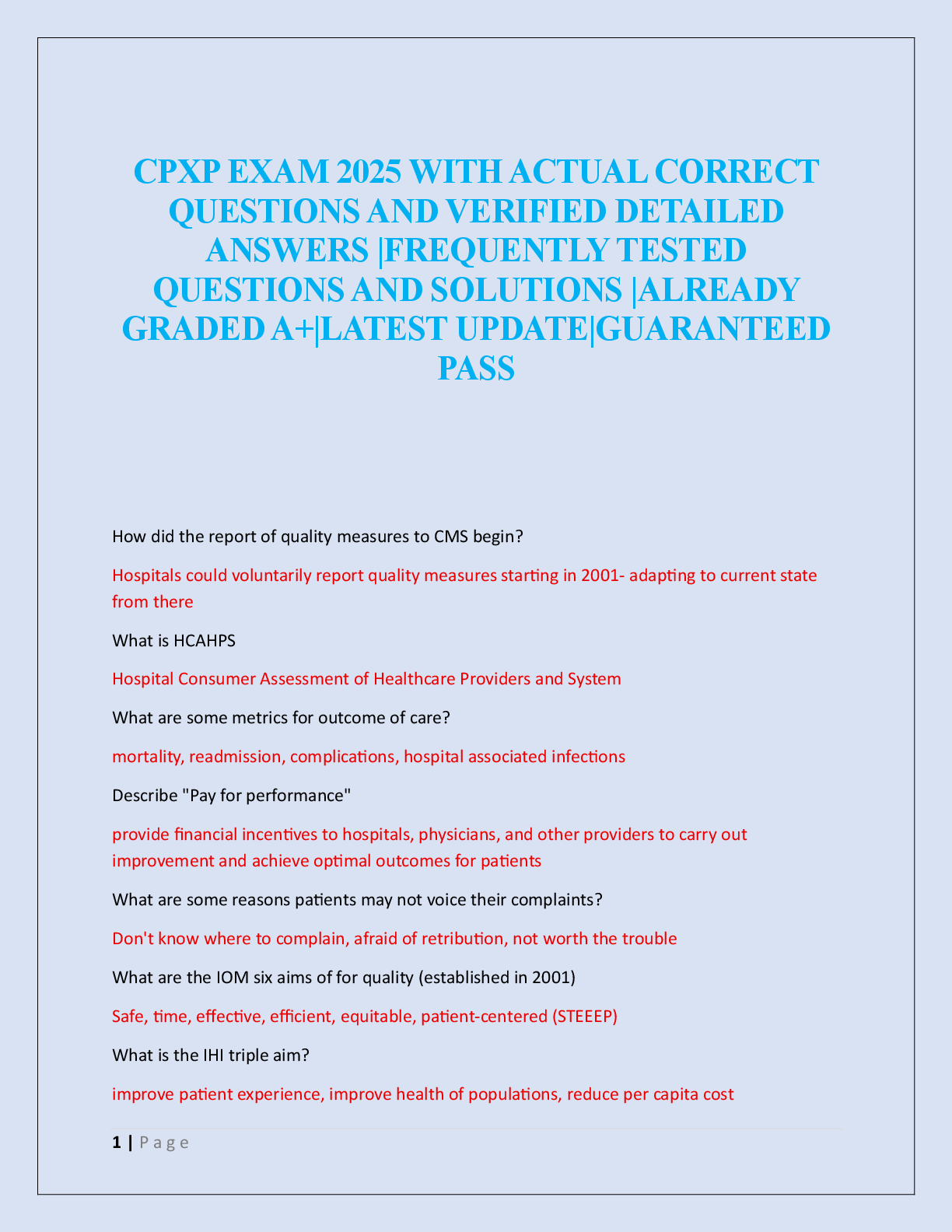 Preview of CPXP EXAM 2025