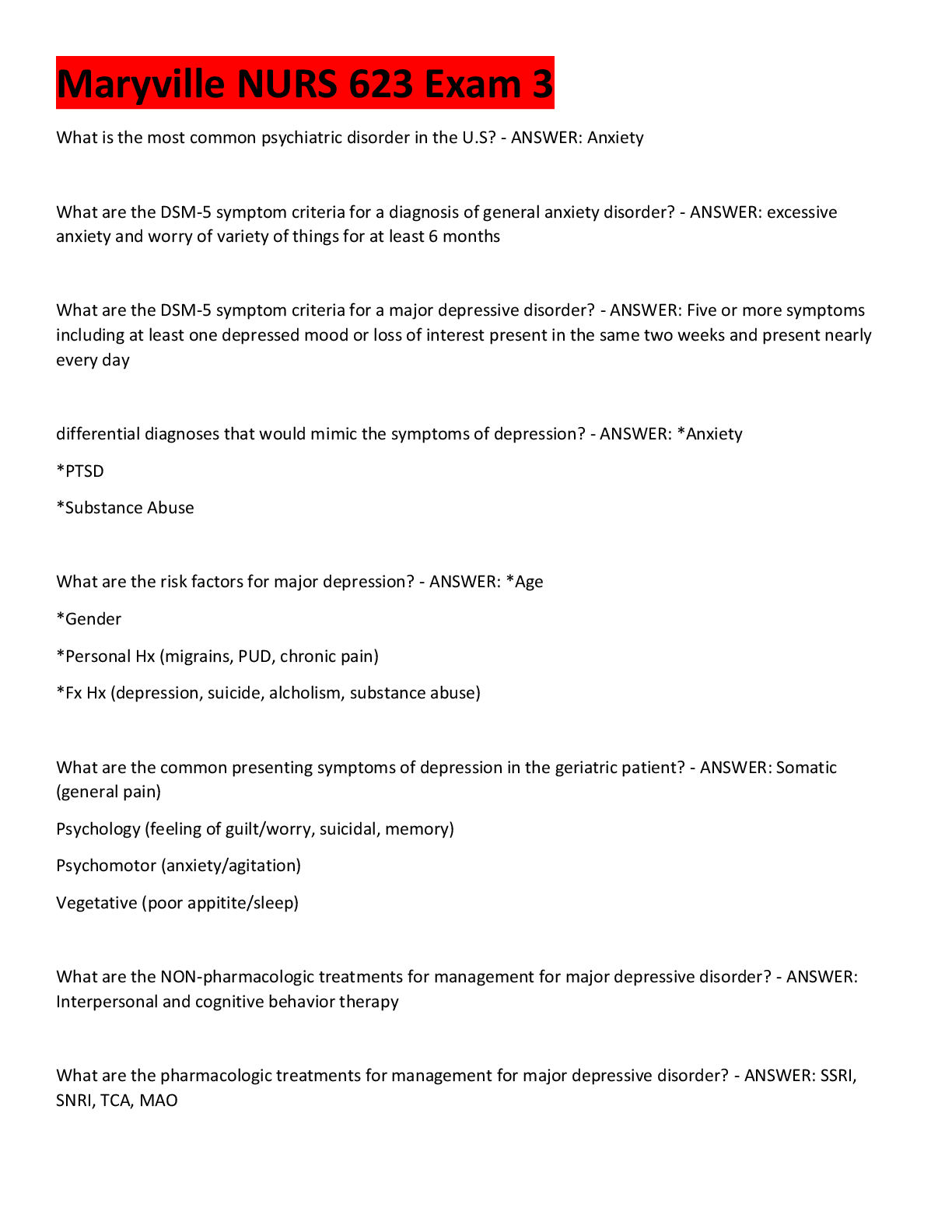 Preview image for Maryville NURS 623 Exam 3