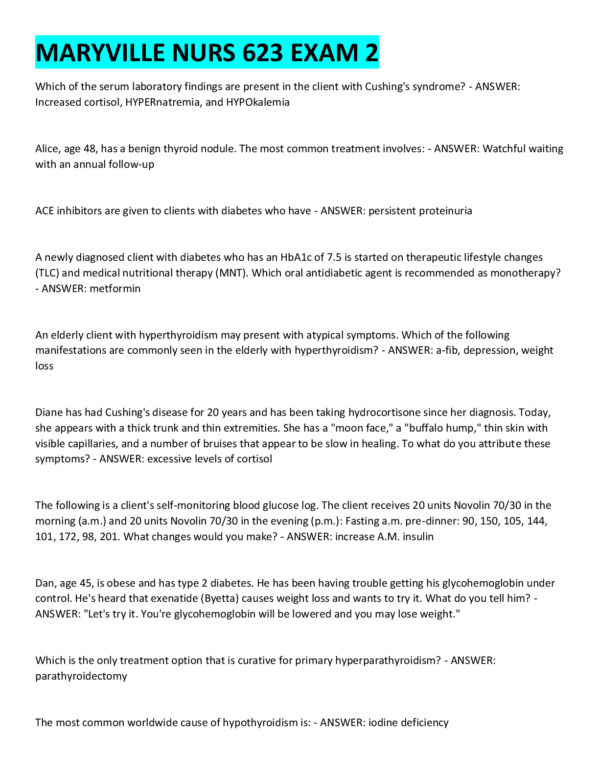 Preview image for MARYVILLE NURS 623 EXAM 2