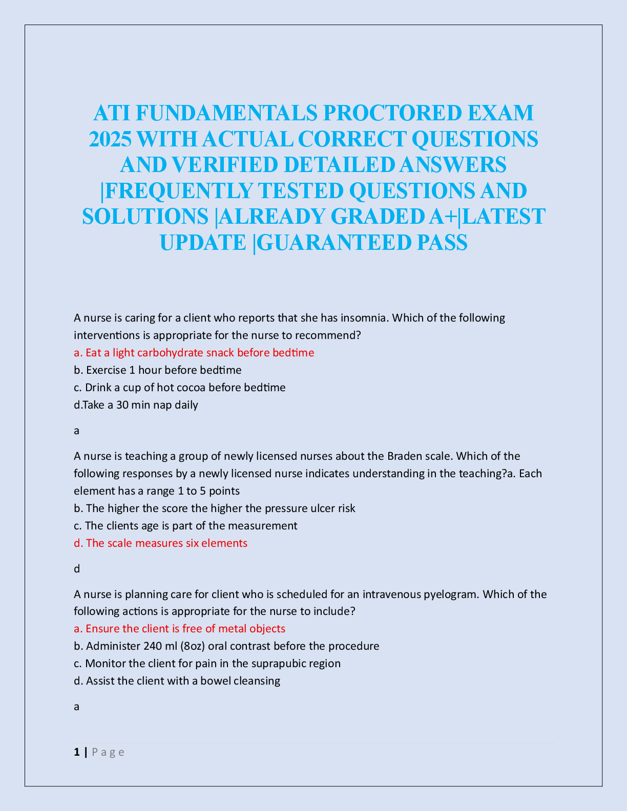 Preview of ATI FUNDAMENTALS PROCTORED EXAM  2025