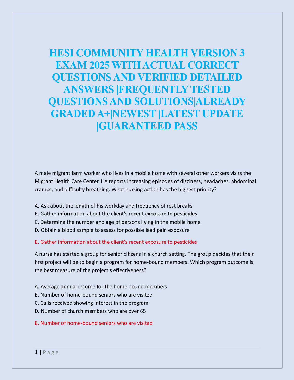 Preview of HESI COMMUNITY HEALTH VERSION 3   EXAM 2025