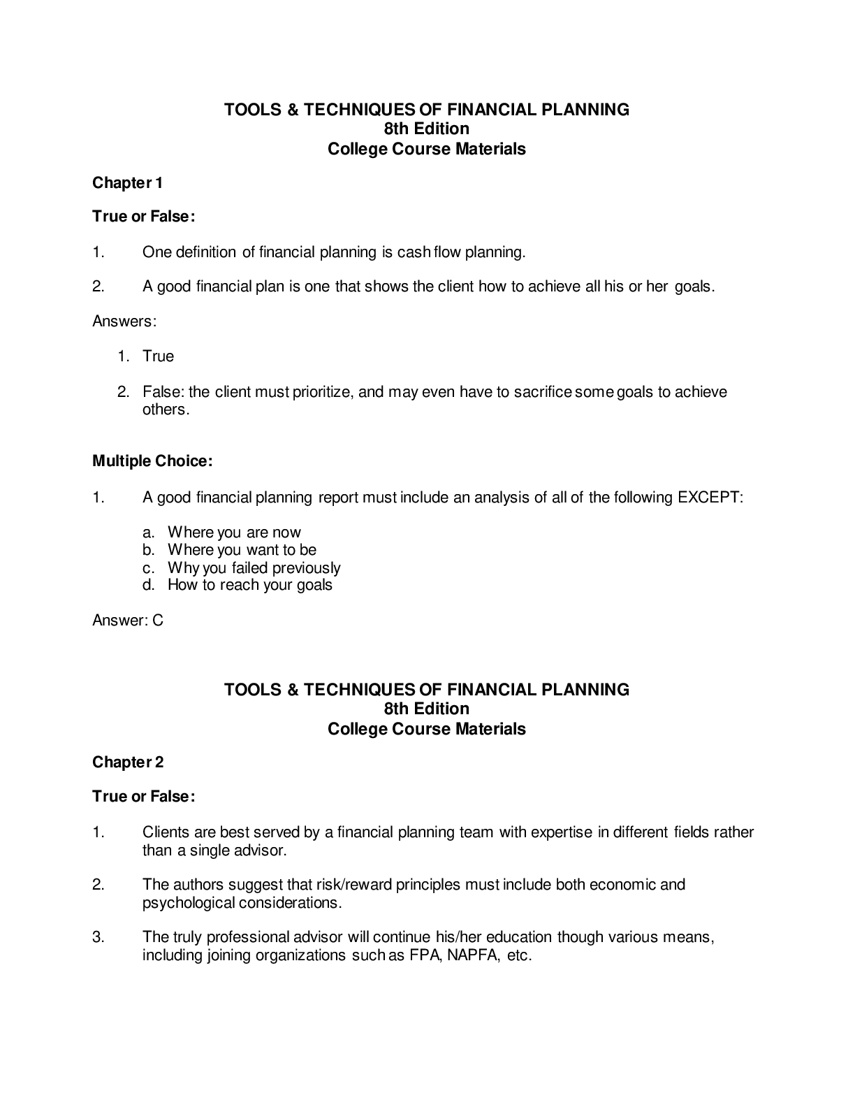 Preview image for TOOLS & TECHNIQUES OF FINANCIAL PLANNING