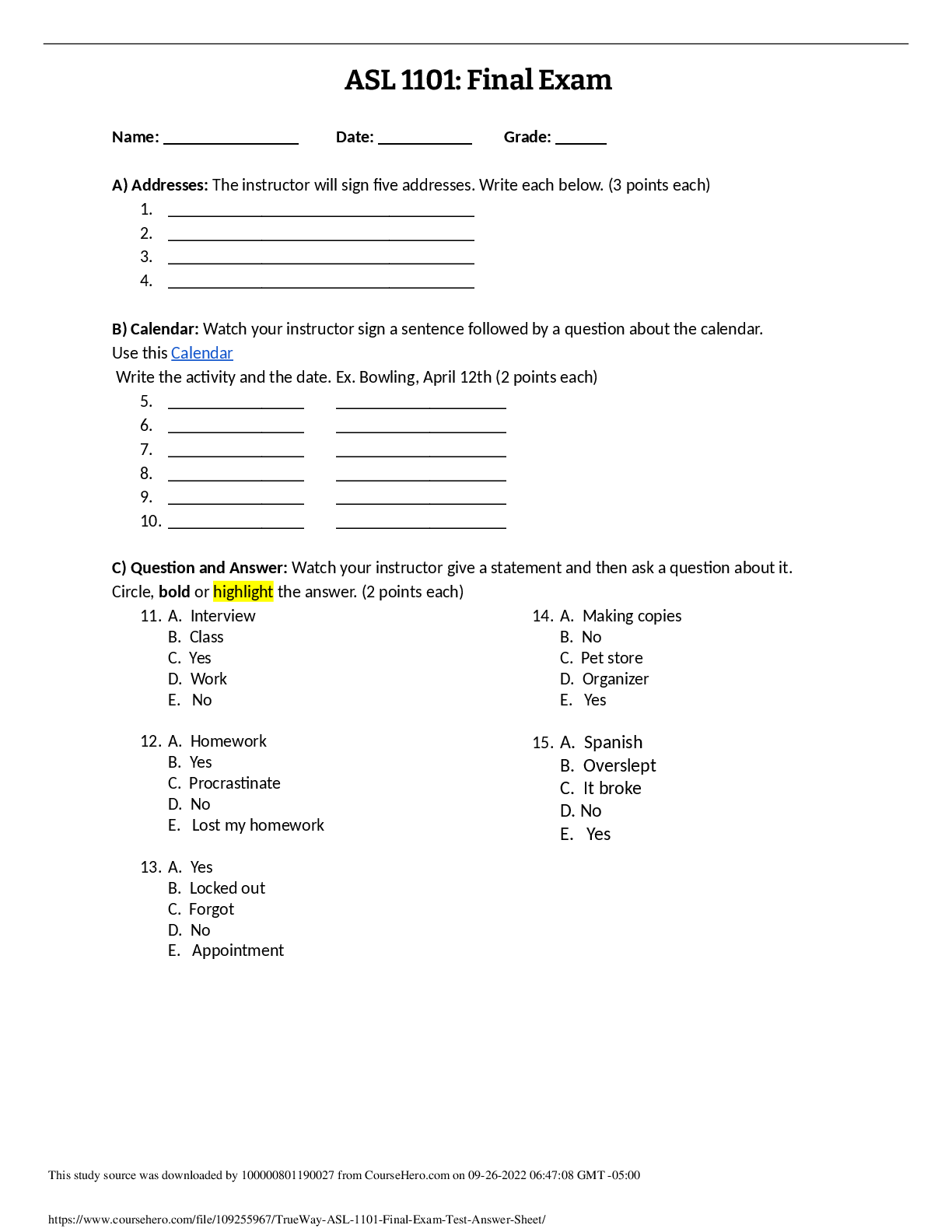 Preview image for TrueWay_ASL_1101_Final_Exam_Test_Answer_Sheet