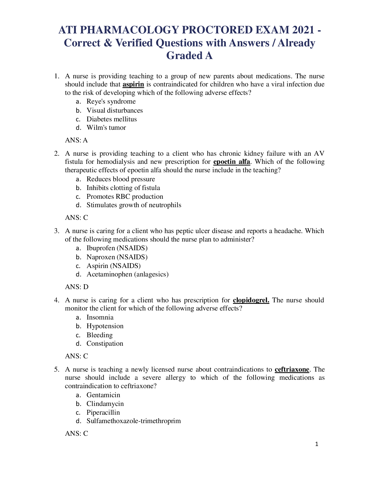 Preview image for ATI_PHARMACOLOGY_PROCTORED_EXAM_2021___Correct___Verified_Questions_with_Answers__Already_Graded_A