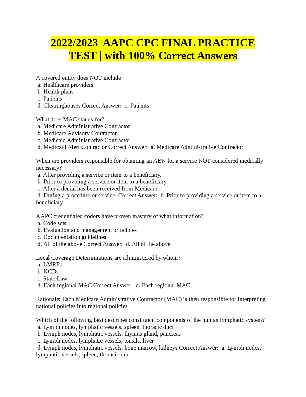 Preview image for 2022-2023AAPC CPC FINAL EXAM  with 100% Correct Answers