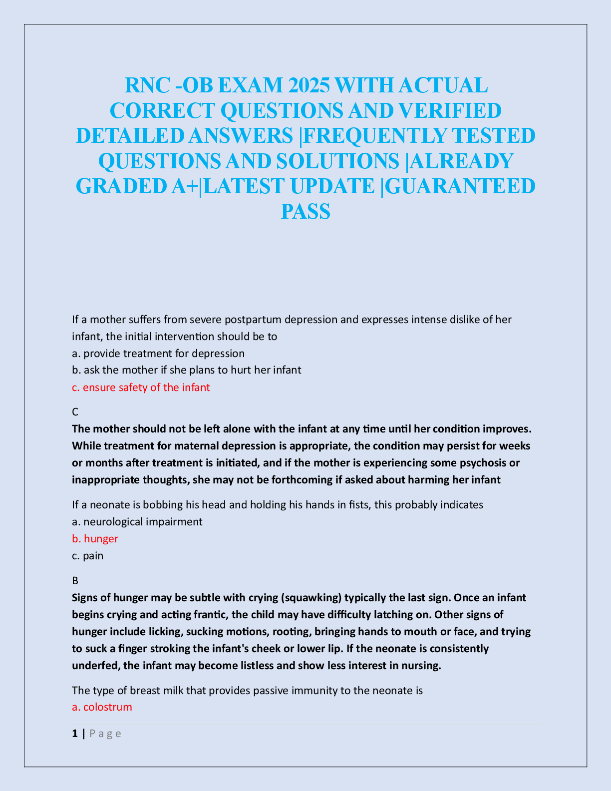 RNC -OB EXAM 2025
