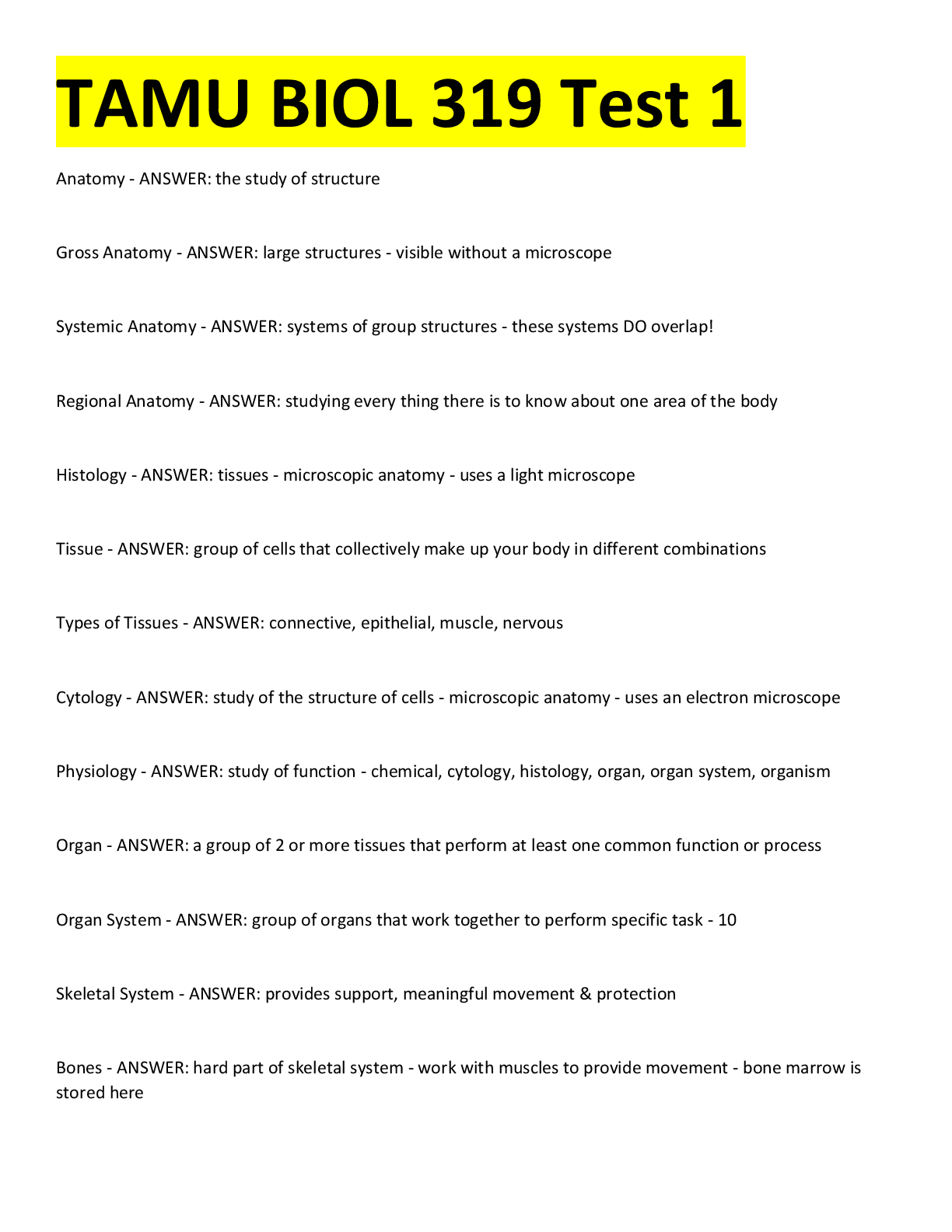 Preview image for TAMU BIOL 319 Test 1