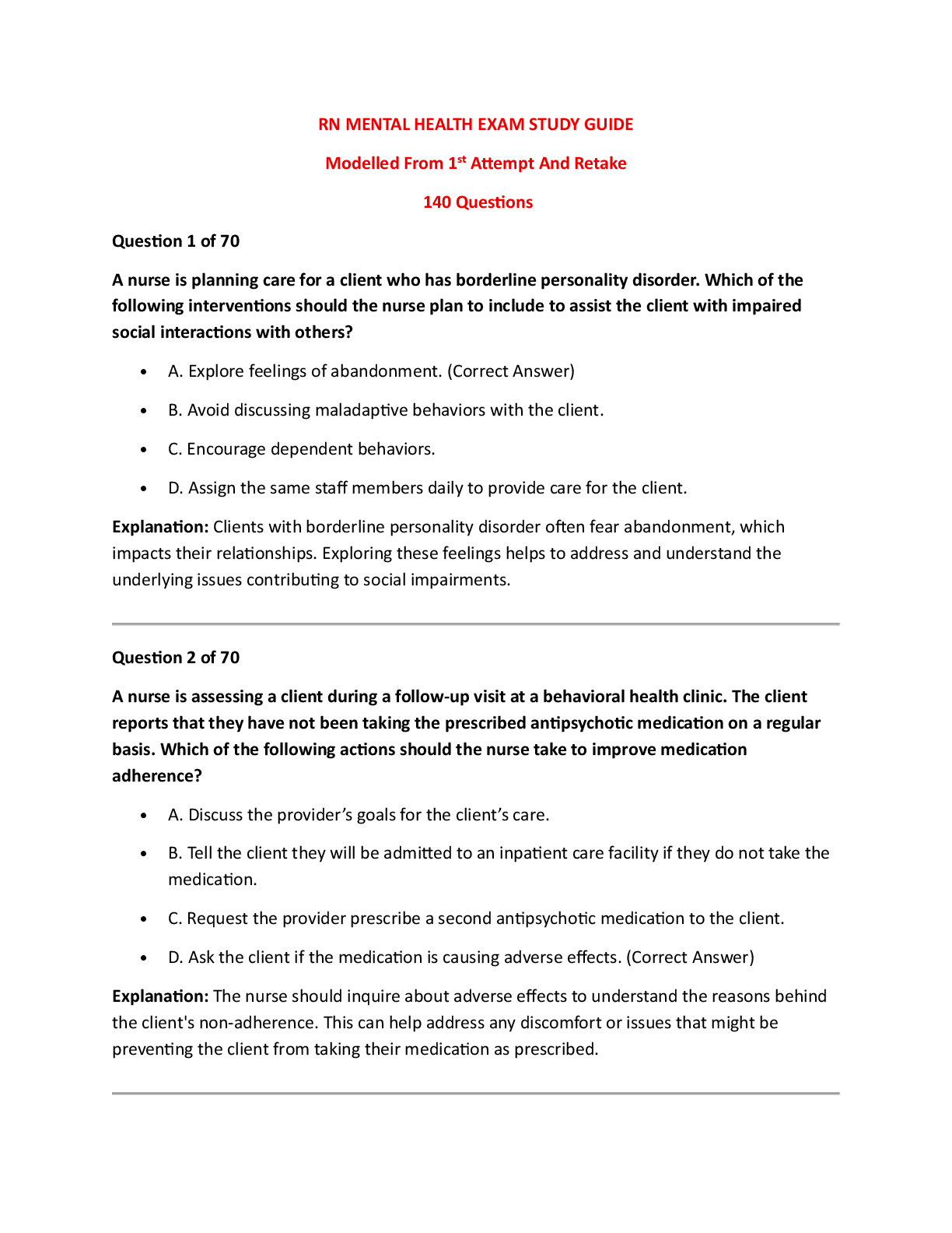 Preview image for RN Mental Health Comprehensive Exam Guide