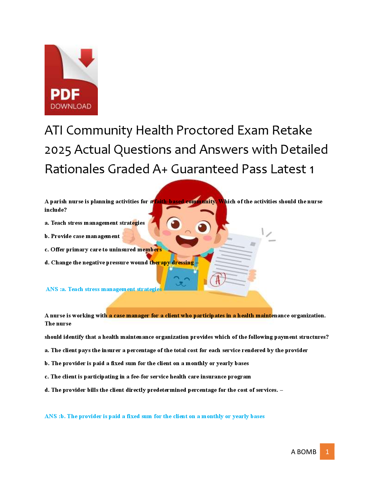 Recommended document preview for ATI Community Health Proctored Exam Retake  2025 Actual Questions and Answers with Detailed  Rationales Graded A+ Guaranteed Pass Latest 1