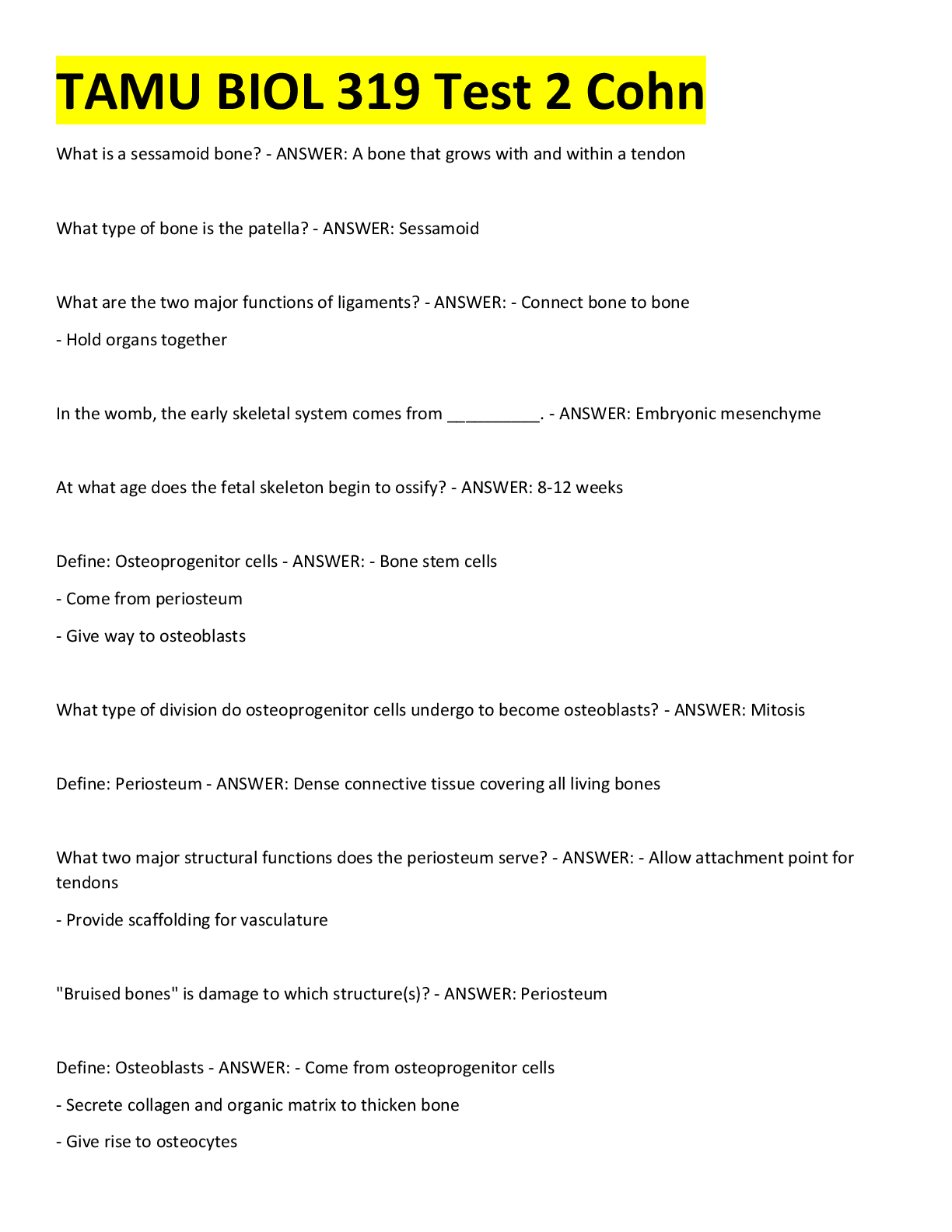 Preview image for TAMU BIOL 319 Test 2 Cohn