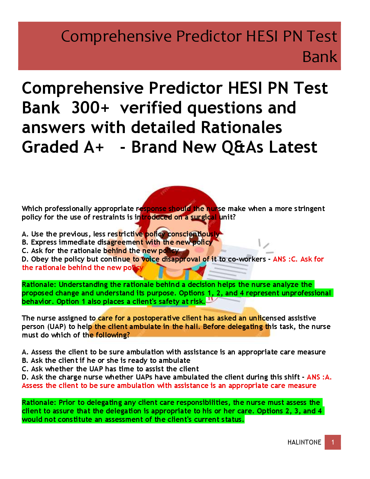 Comprehensive Predictor HESI PN Test  Bank  300+  verified questions and  answers with detailed Rationales  Graded A+   - Brand New Q&As Latest